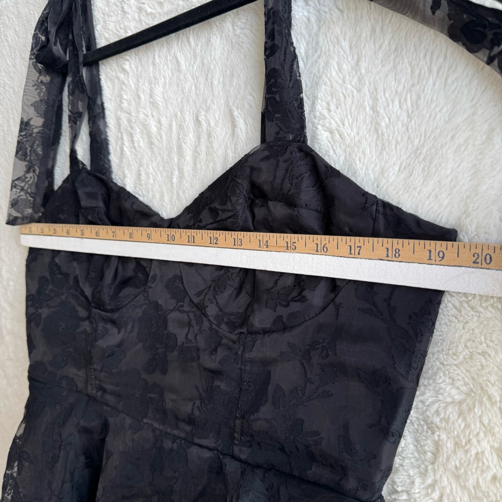 Lulus Glamorous Sweetie Black Burnout Tie-Strap Bustier Midi Dress XL LBD Floral - Picture 11 of 12